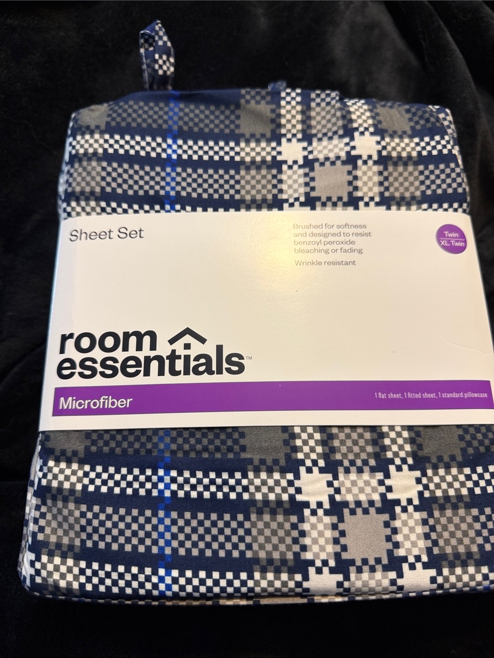 Room Essentials Blue and White Plaid Microfiber Sheet Set